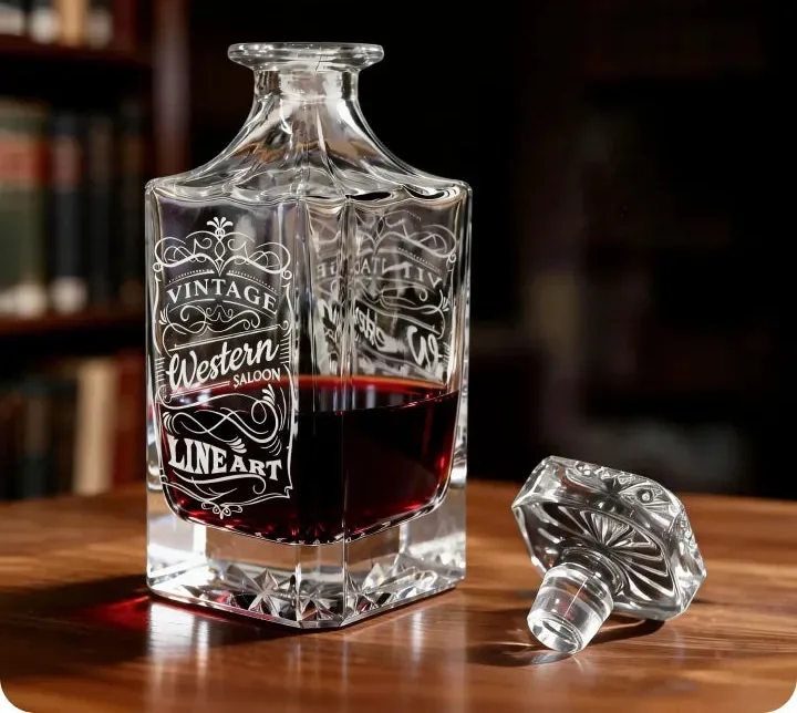 Decanter de vidro com gravação decorativa