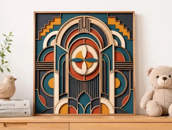 Painel decorativo em camadas de madeira
