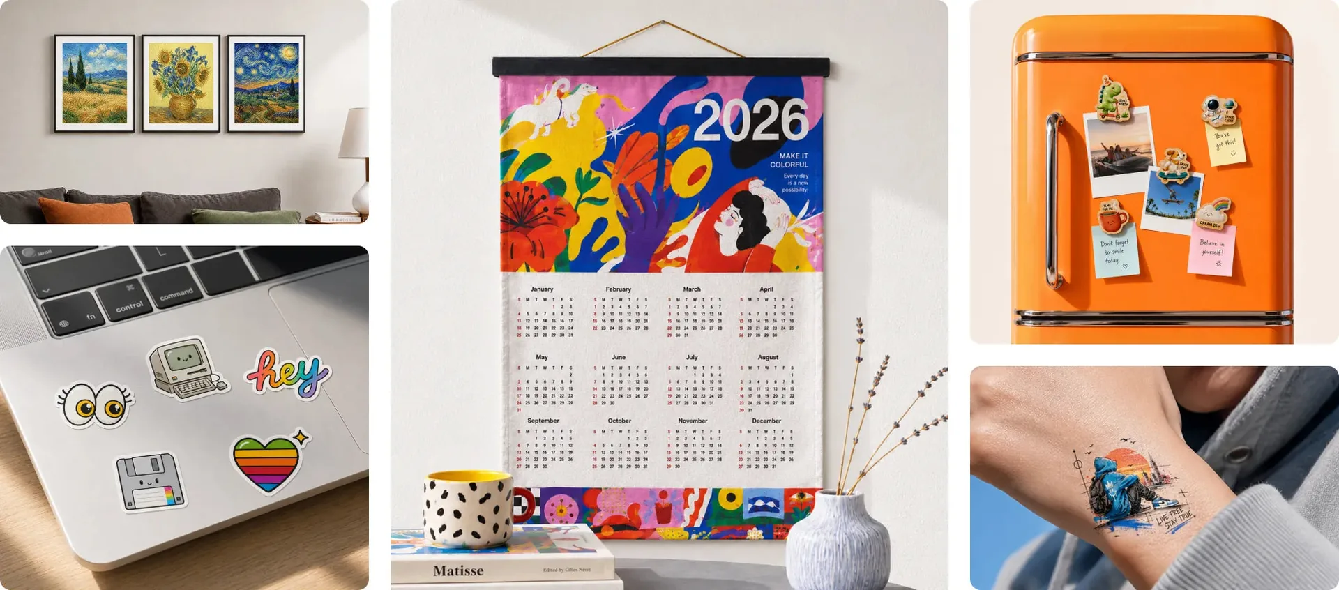 Quadros, calendário, adesivos e ímãs impressos em cores