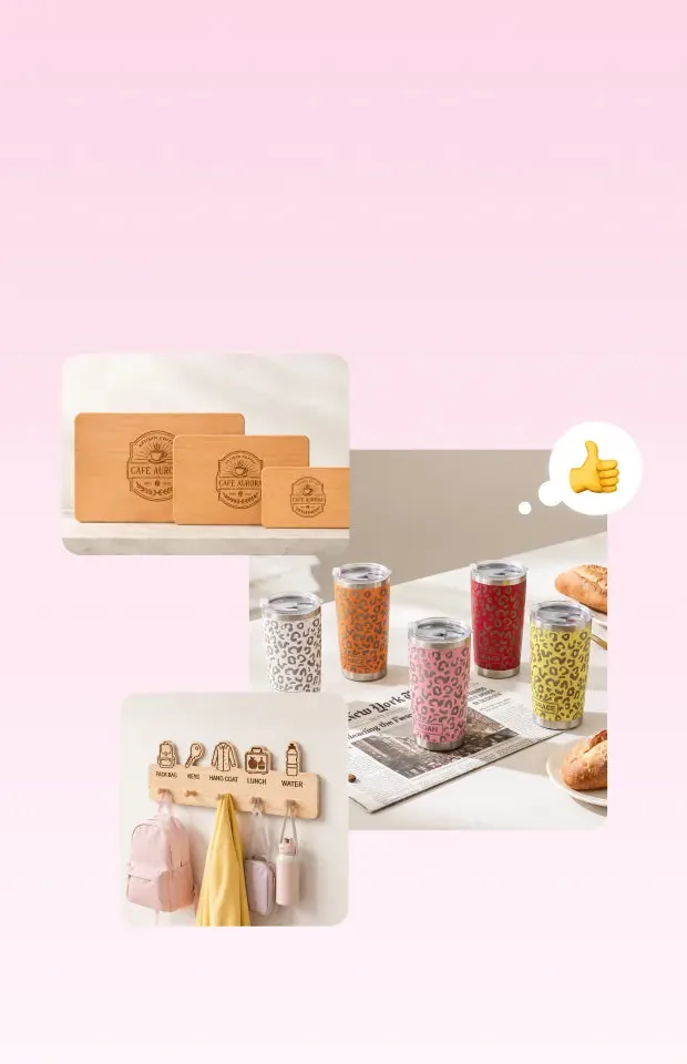 Chaveiros, copos e peças de madeira personalizados
