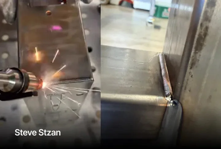 Tubo retangular sendo soldado a laser