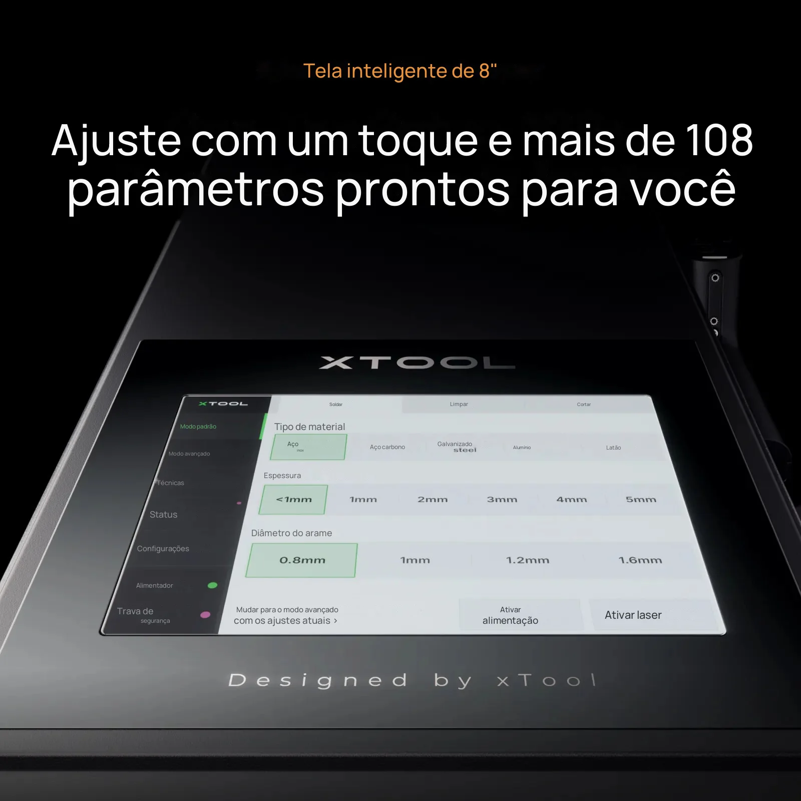 Tela da MetalFab com a escolha de material, espessura e diâmetro do arame