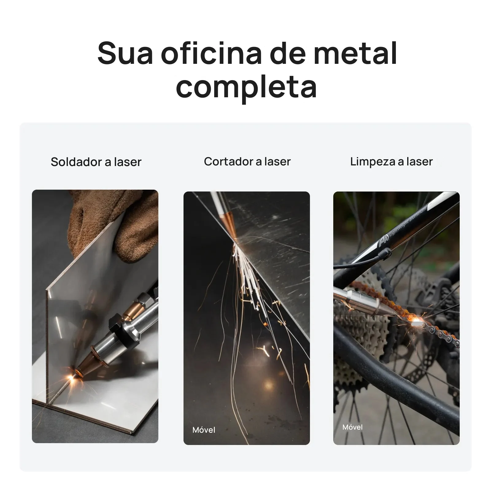 Três usos: soldador a laser, cortador a laser e limpeza a laser
