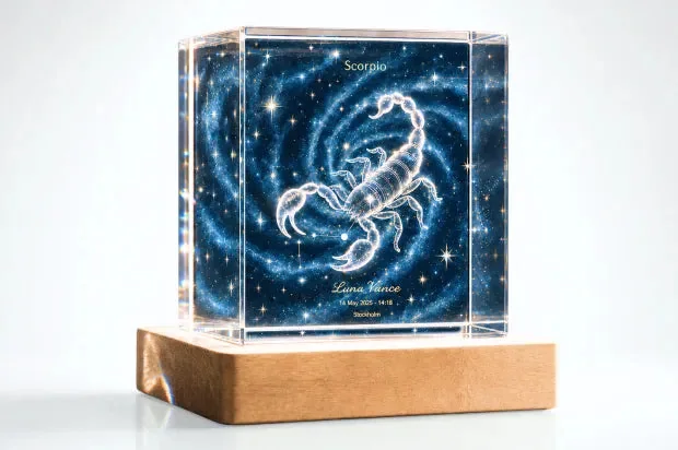 Cubo de cristal com gravação interna e impressão colorida