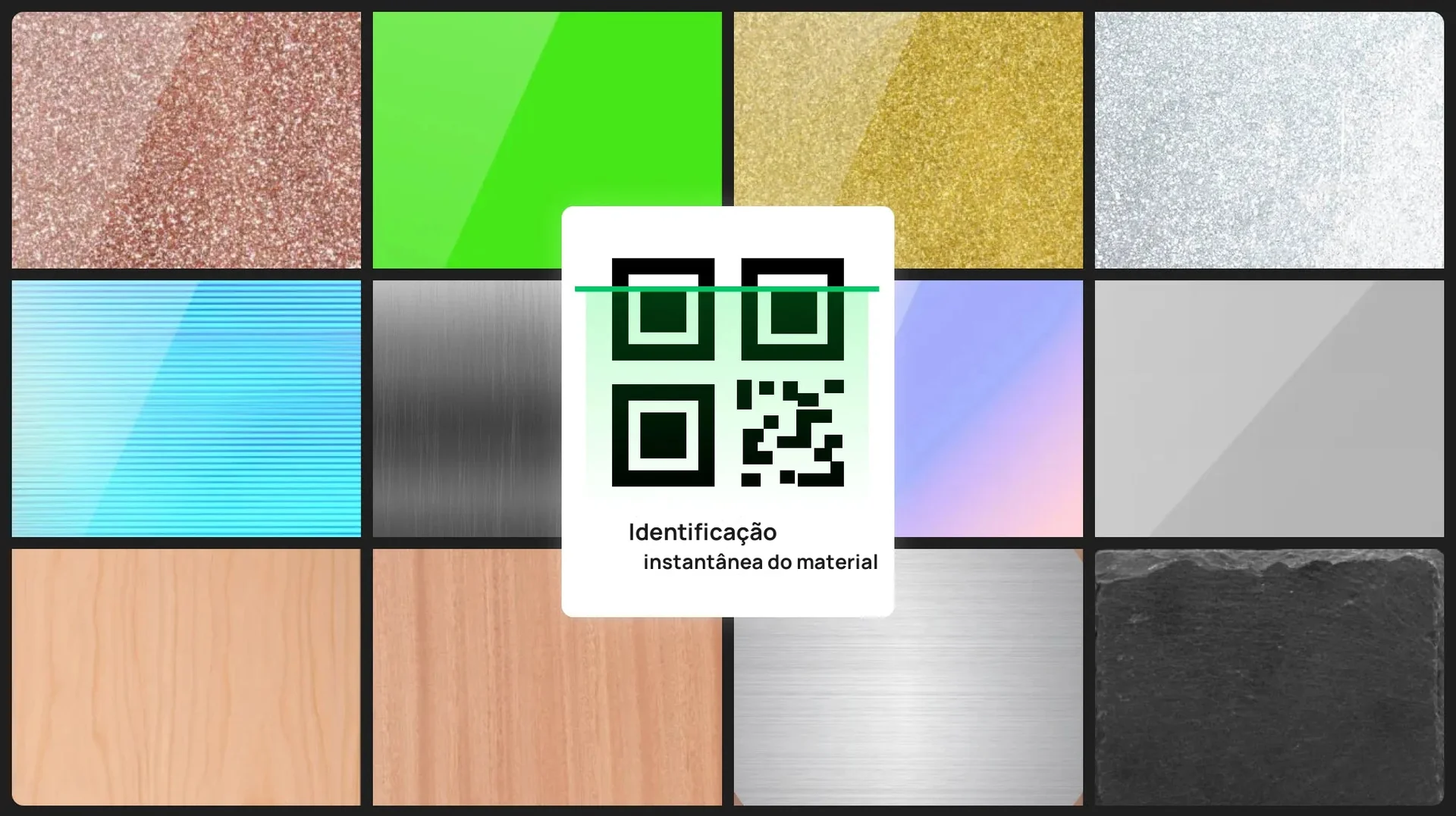 Amostras de materiais e o QR code de identificação