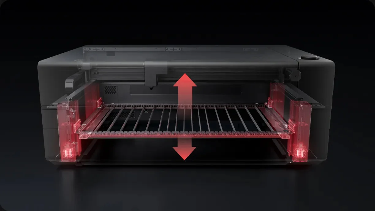 Mesa elevatória dentro da P3 com setas indicando a subida
