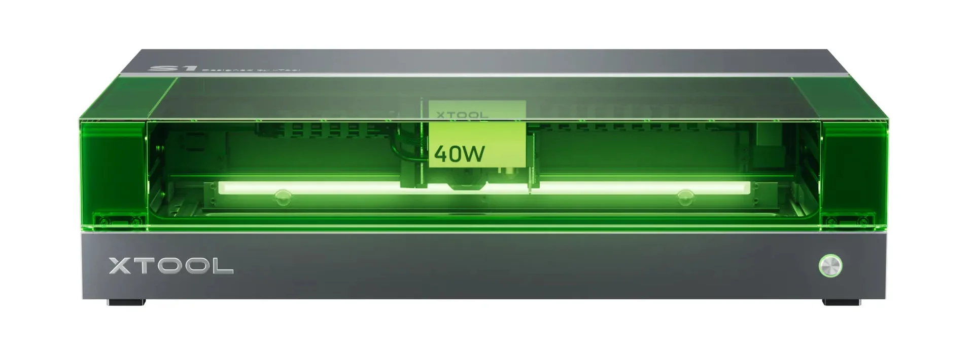 xTool S1 com a tampa verde de filtro de luz